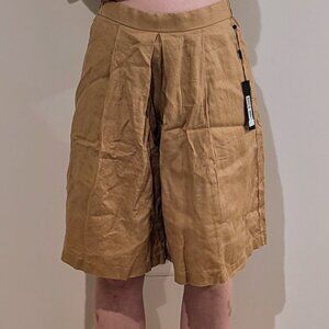 NWT Donna Karen High Rise Waisted Long Pull on Skort Shorts in Camel/Tan, Size L